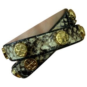 Tory Burch Double Wrap Logo Snake Skin Bracelet